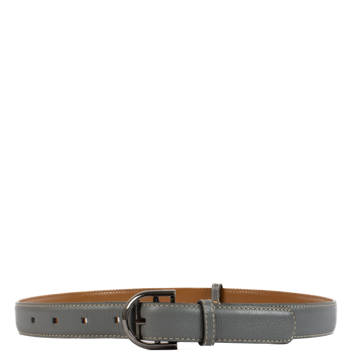 Delvaux Grey Leather Belt - size 75