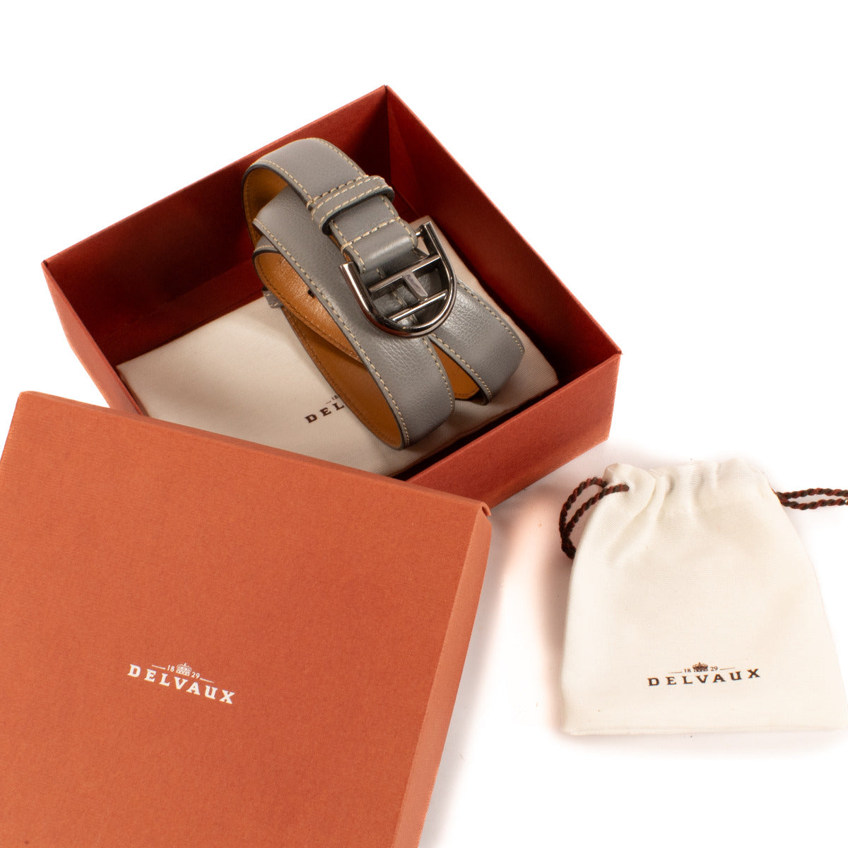 Delvaux Grey Leather Belt - size 75