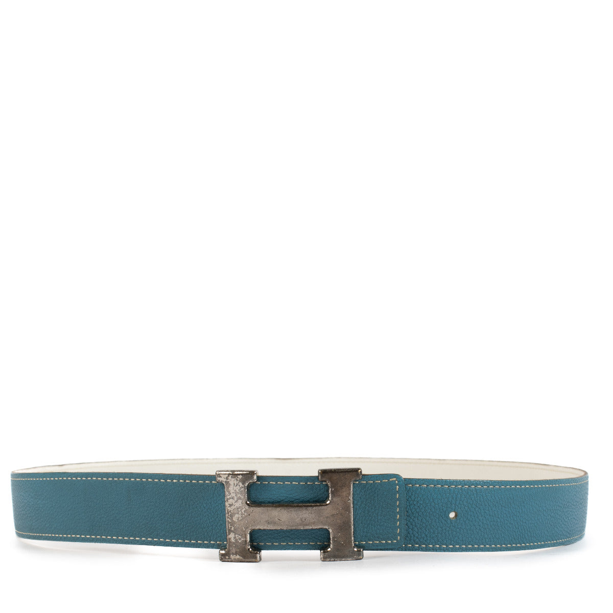 Hermès Bleu Jean/White Constance H Belt - size 90