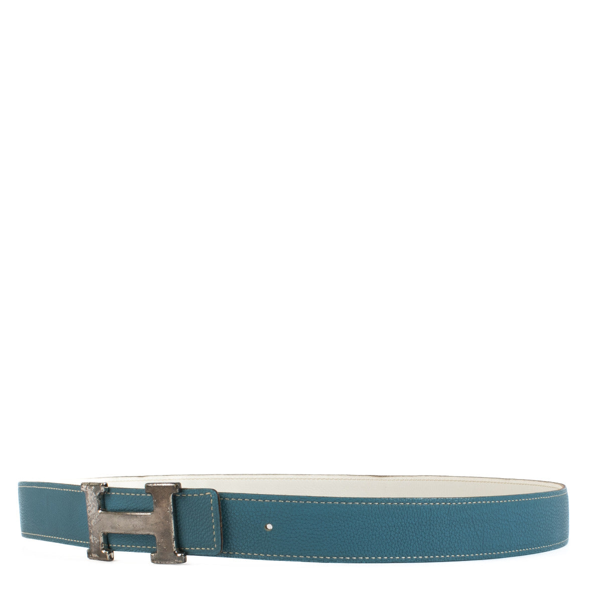 Hermès Bleu Jean/White Constance H Belt - size 90