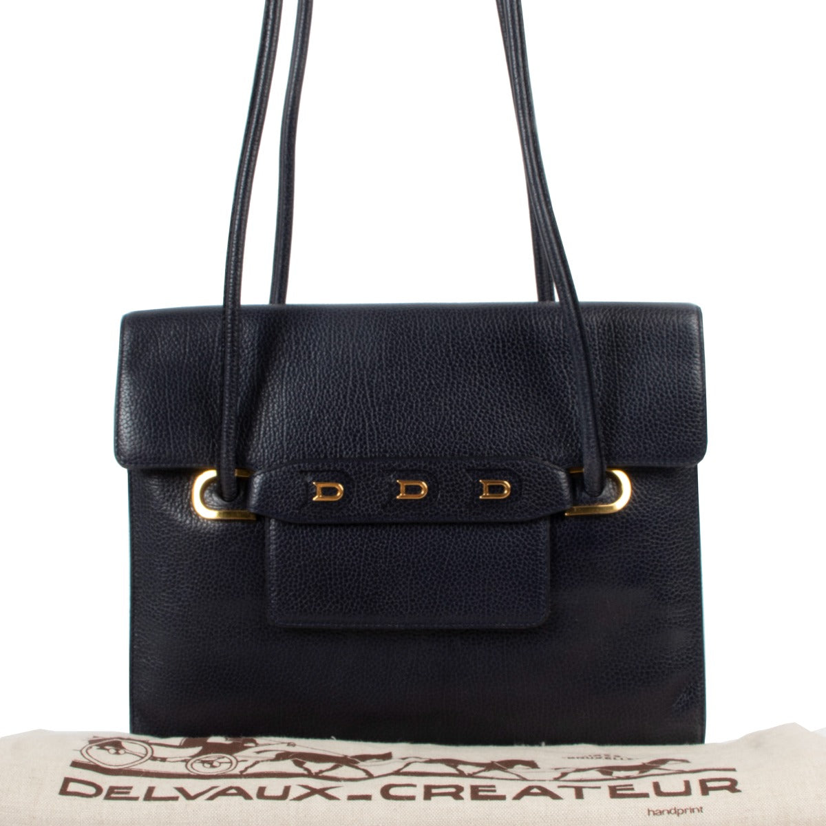 Second hand authentic vintage Delvaux Marine Blue Leather Shoulder Bag at Labellov