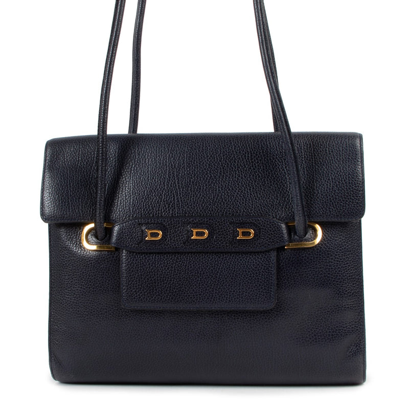 Second hand authentic vintage Delvaux Marine Blue Leather Shoulder Bag at Labellov