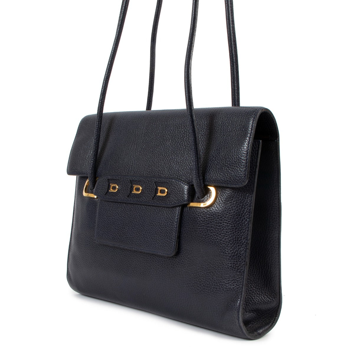 Second hand authentic vintage Delvaux Marine Blue Leather Shoulder Bag at Labellov