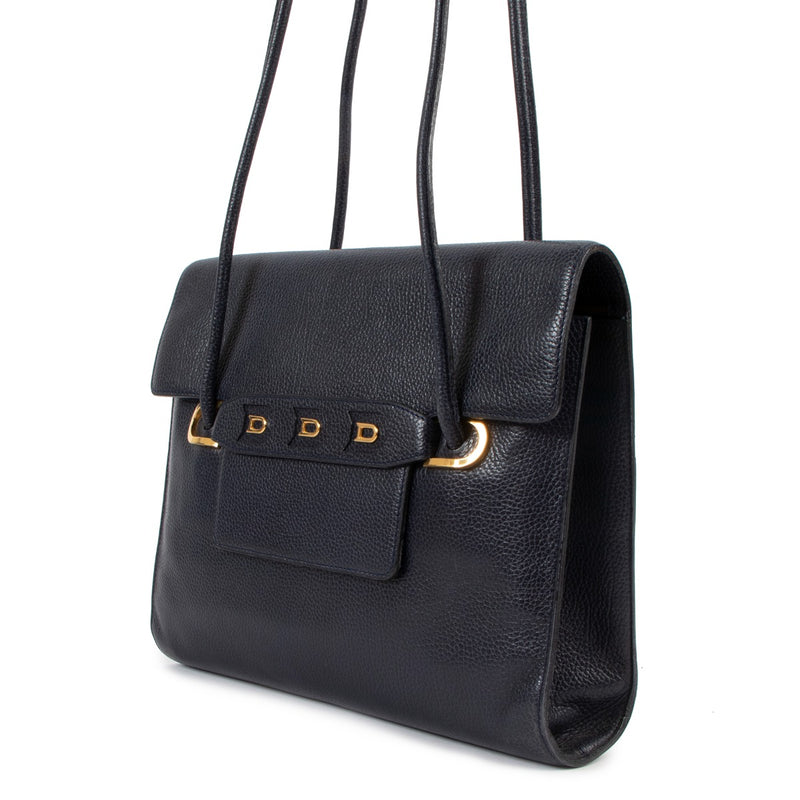 Second hand authentic vintage Delvaux Marine Blue Leather Shoulder Bag at Labellov