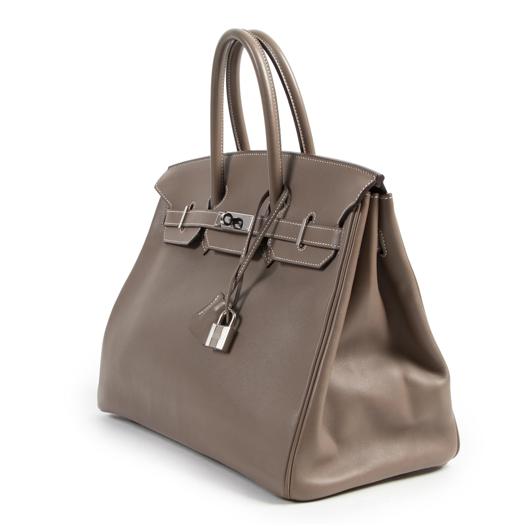 We buy and sell your authentic designer Hermès Birkin 35 Etoupe Swift PHW