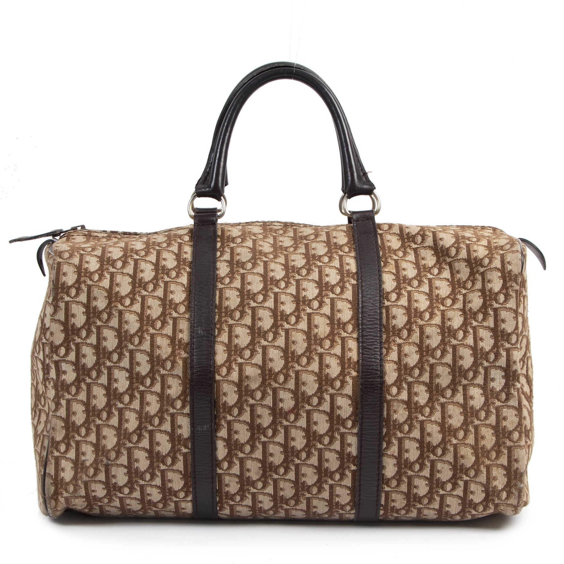 Authentieke Tweedehands Christian Dior Brown Monogram Canvas Boston Bag juiste prijs veilig online shoppen luxe merken webshop winkelen Antwerpen België mode fashion