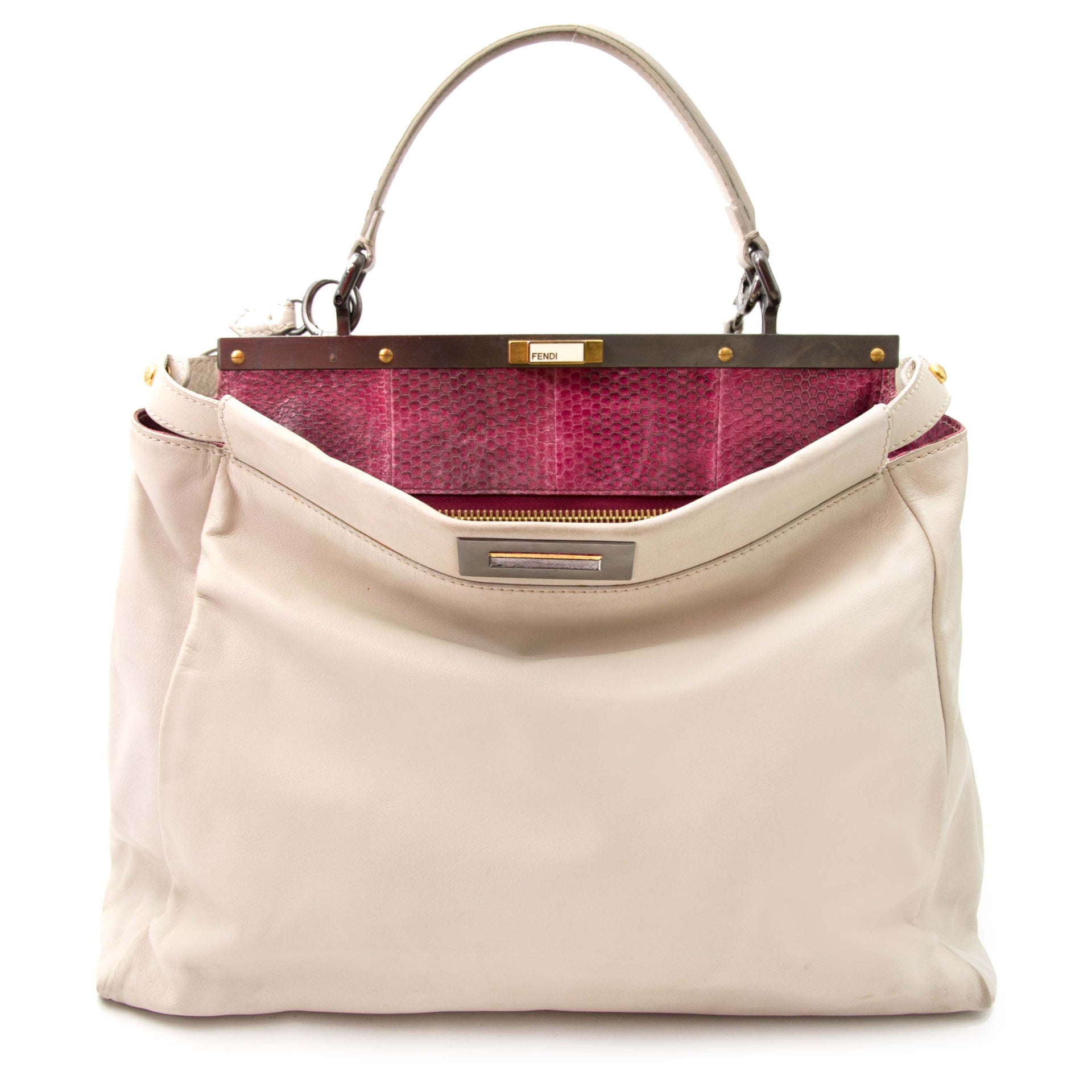 Fendi White Leather And Pink Python Large Peekaboo Bag