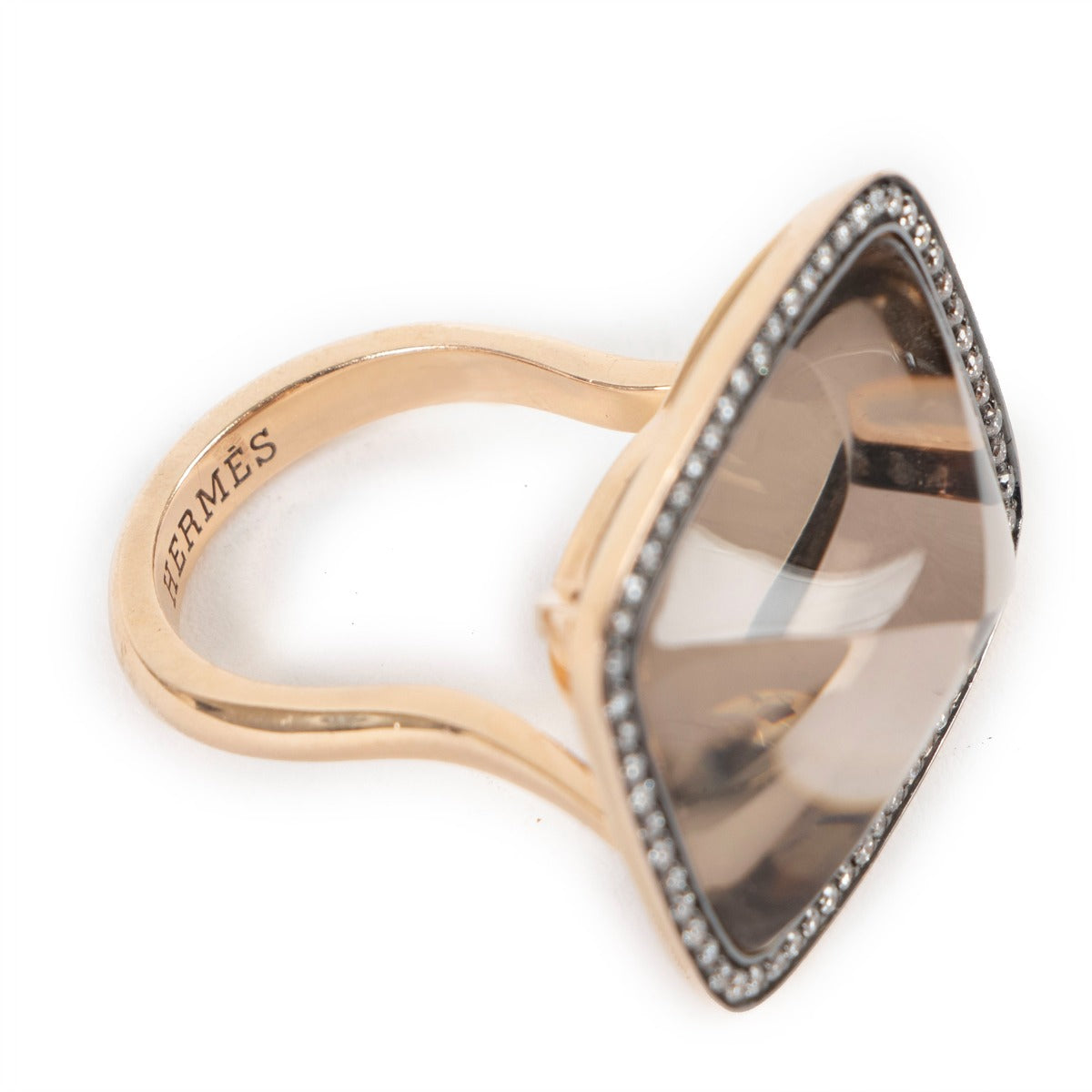 Second hand exclusive Hermès Borealis Diamond 18K Rose Gold Smoky Quartz Large Cocktail Ring at labellov.com