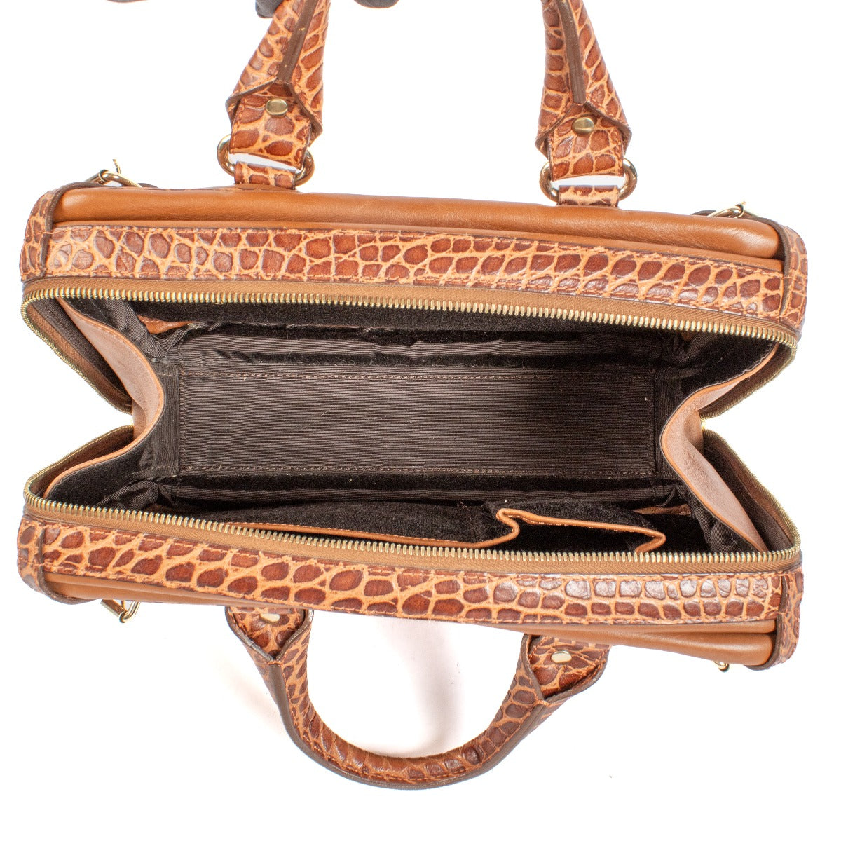 Celine Brown Crocodile Embossed Leather Trunkette Bag