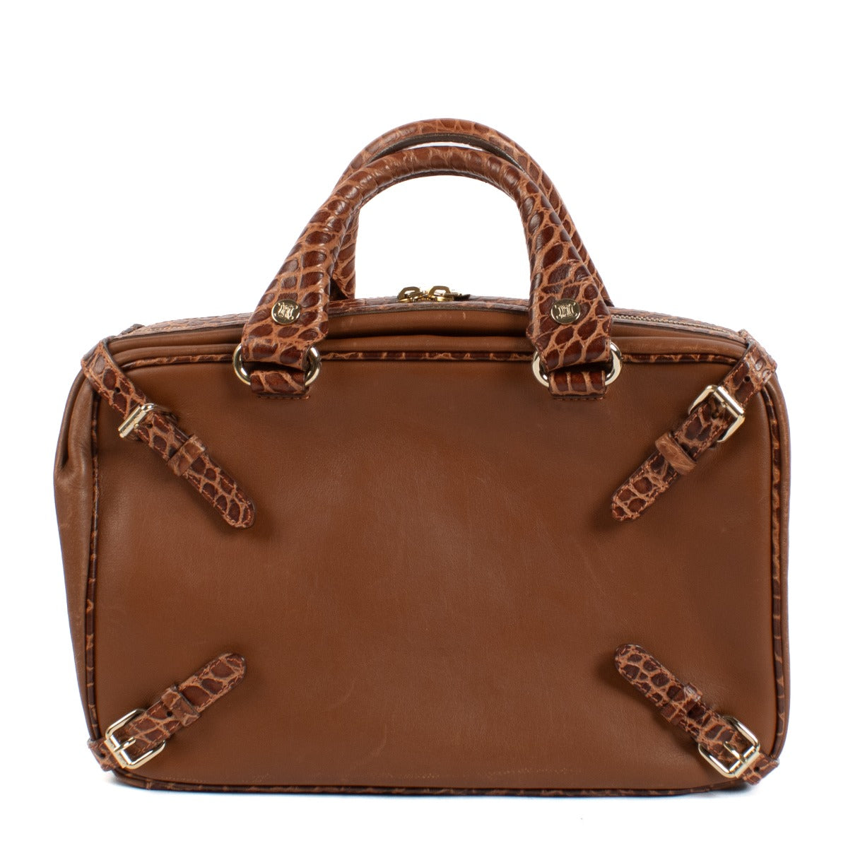 Celine Brown Crocodile Embossed Leather Trunkette Bag