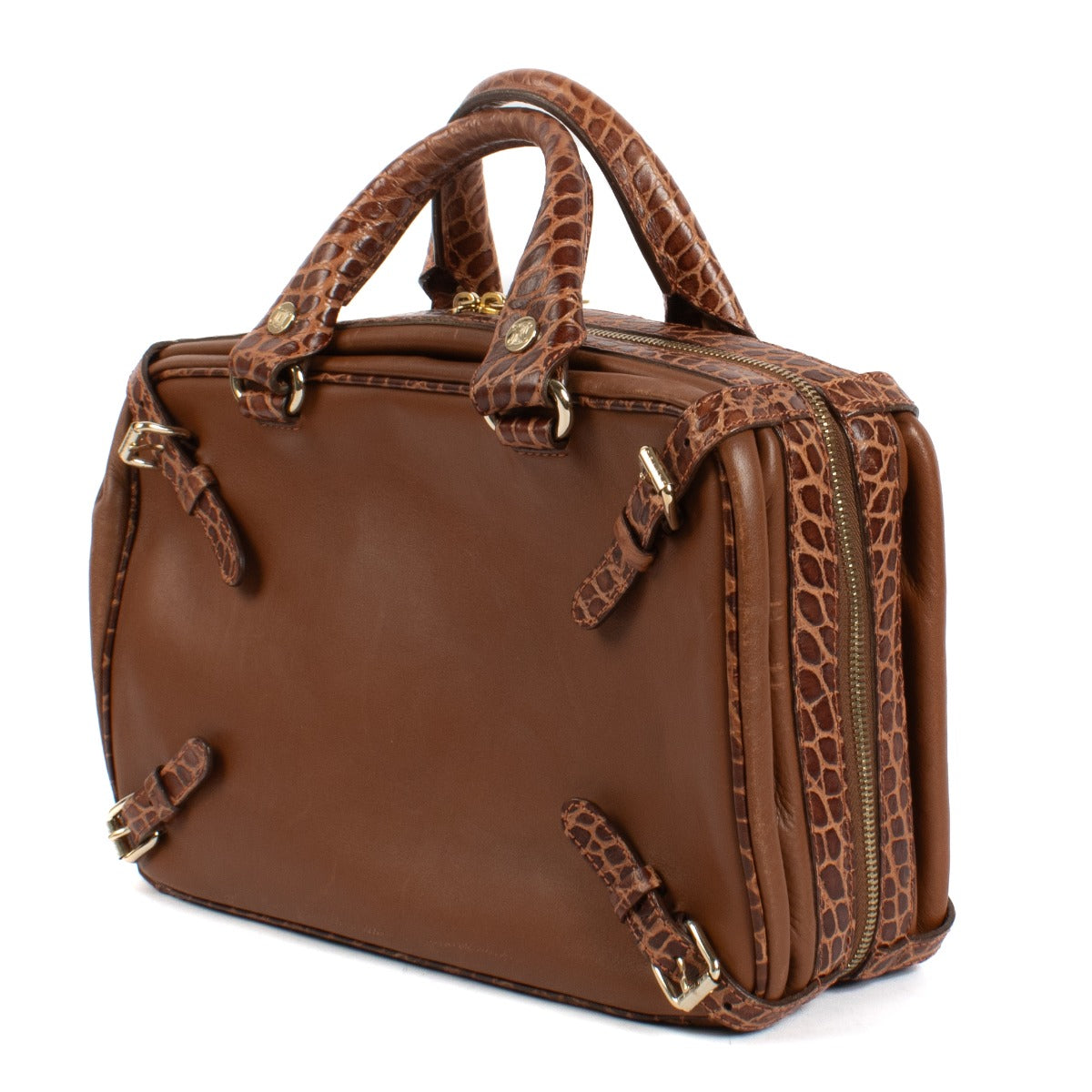 Celine Brown Crocodile Embossed Leather Trunkette Bag