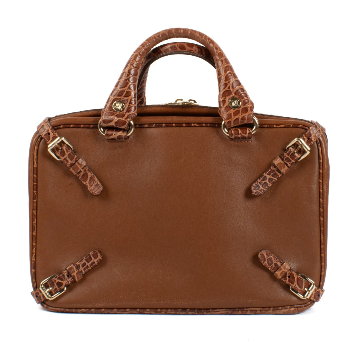 Celine Brown Crocodile Embossed Leather Trunkette Bag