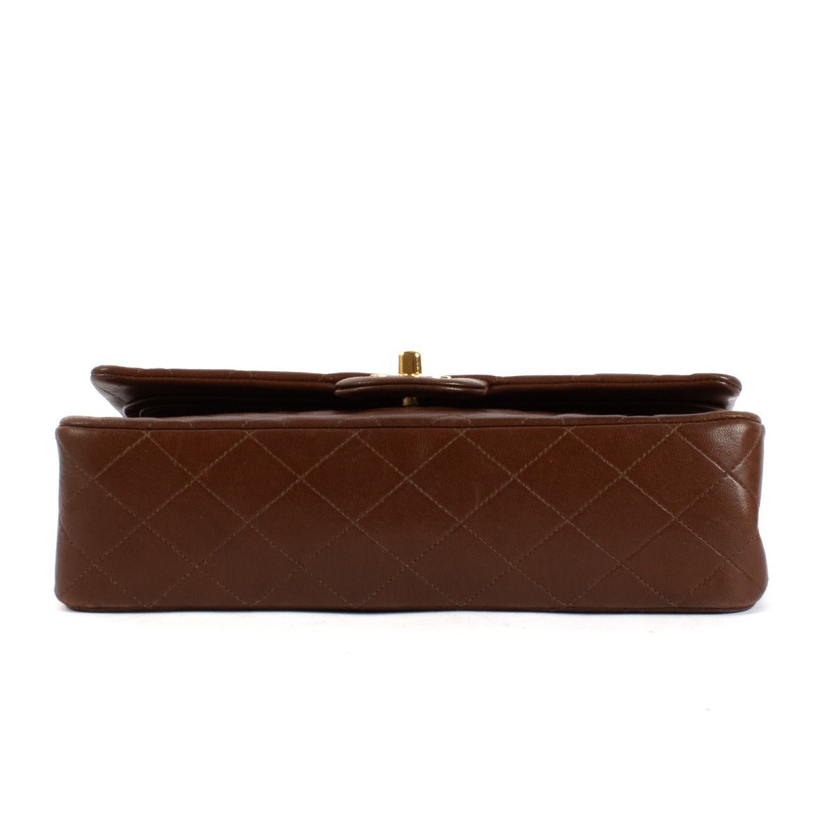 Sac Chanel Vintage Classique à Rabat Moyen en Agneau Marron Châtaigne
