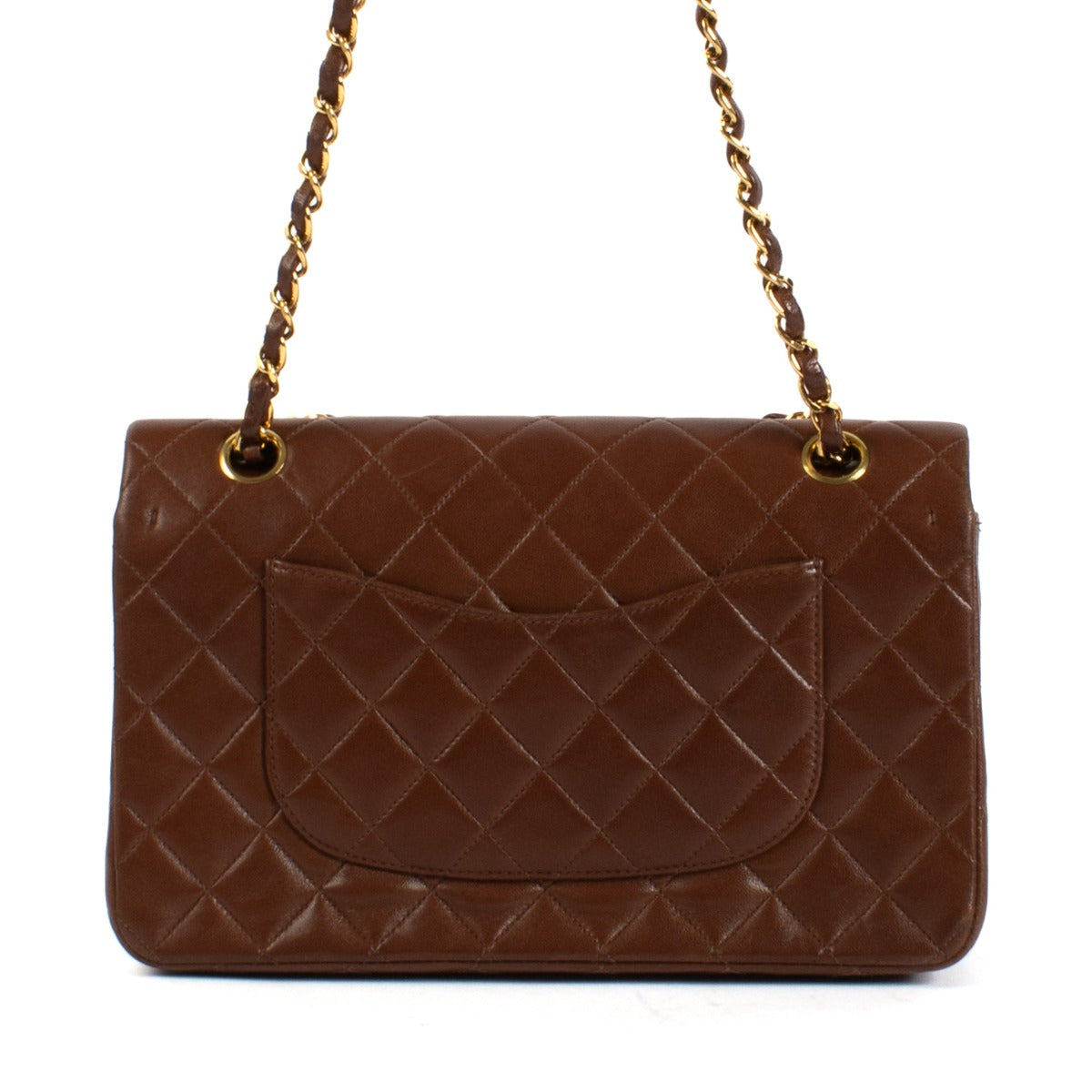 Sac Chanel Vintage Classique à Rabat Moyen en Agneau Marron Châtaigne