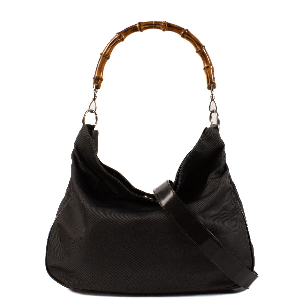 Sac Hobo Grand Modèle Gucci Diana en Nylon Noir et Bambou