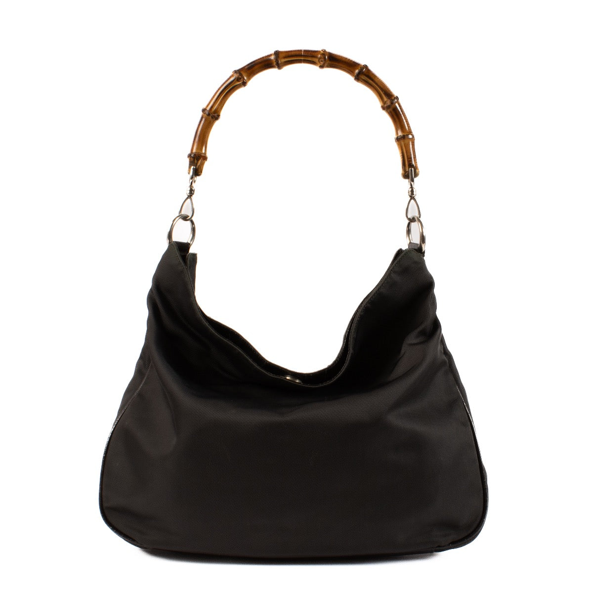 Sac Hobo Grand Modèle Gucci Diana en Nylon Noir et Bambou