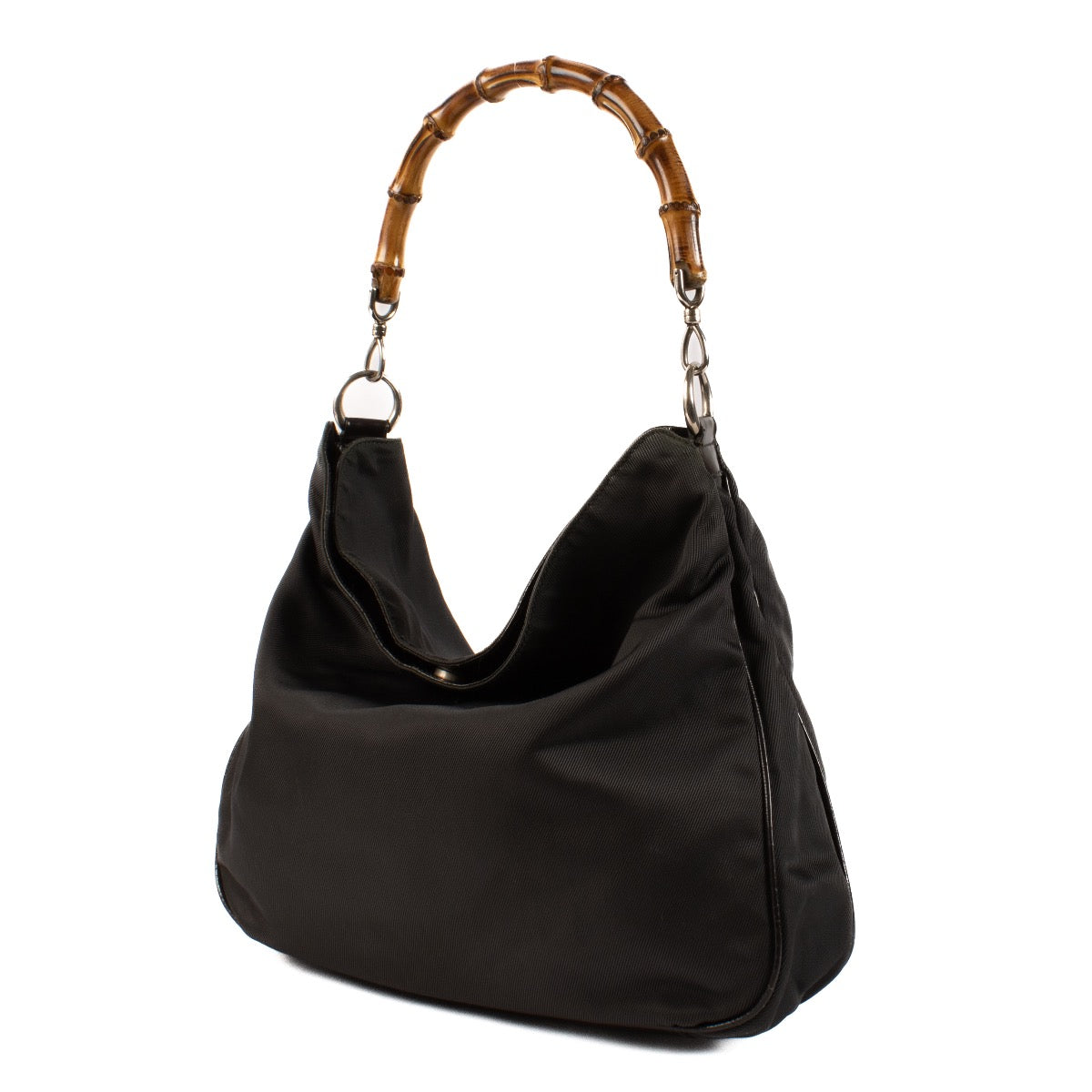 Sac Hobo Grand Modèle Gucci Diana en Nylon Noir et Bambou
