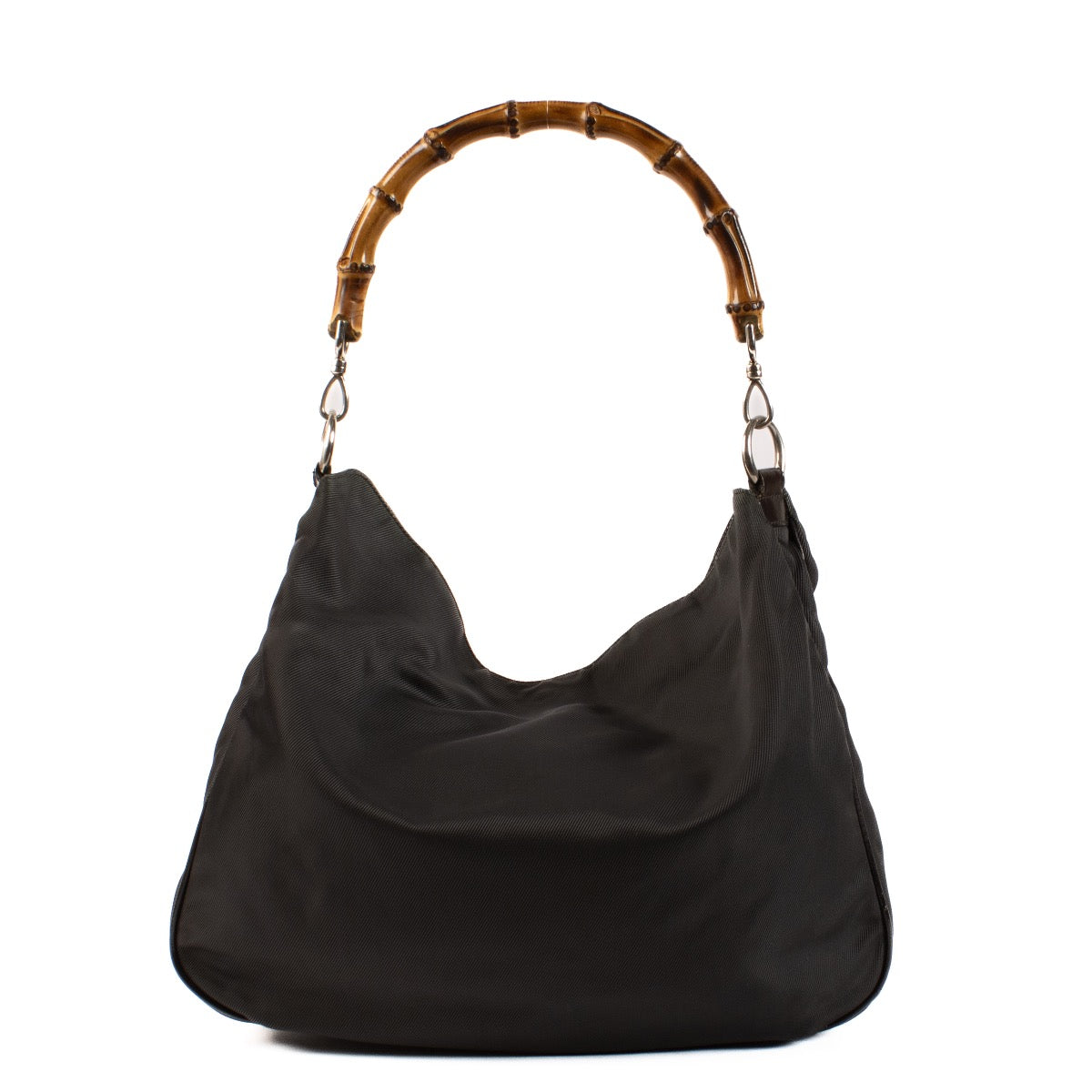 Sac Hobo Grand Modèle Gucci Diana en Nylon Noir et Bambou