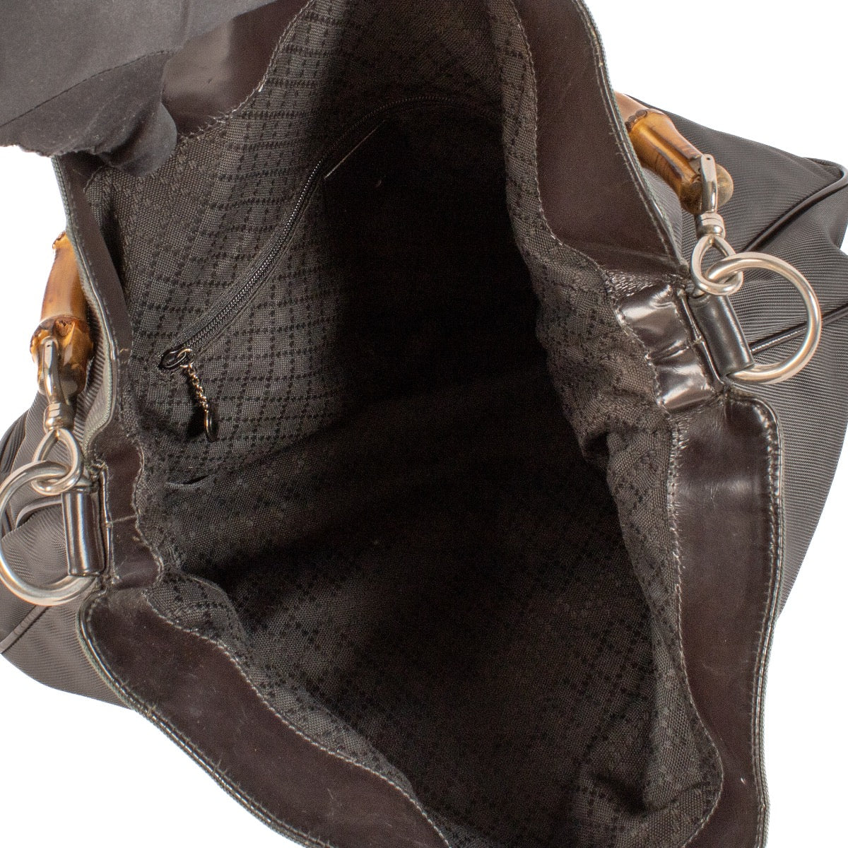 Sac Hobo Grand Modèle Gucci Diana en Nylon Noir et Bambou