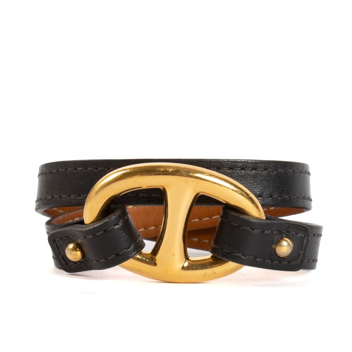 Hermès Black Leather Granville Double Tour Bracelet