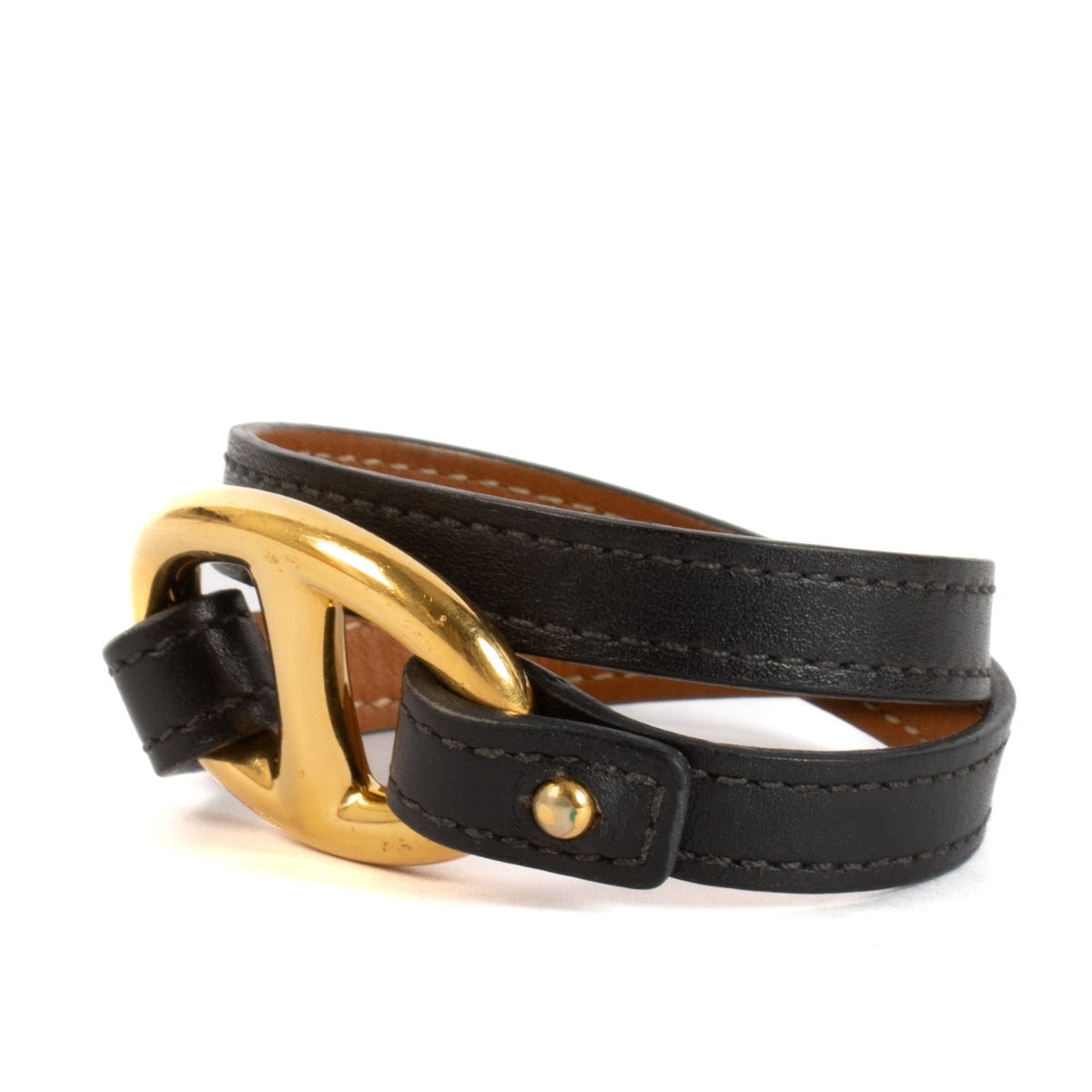 Hermès Black Swift Granville Double Tour Armband - Maat S