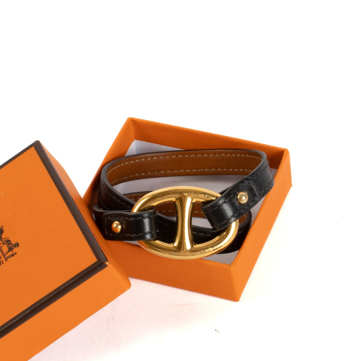 Hermès Black Leather Granville Double Tour Bracelet