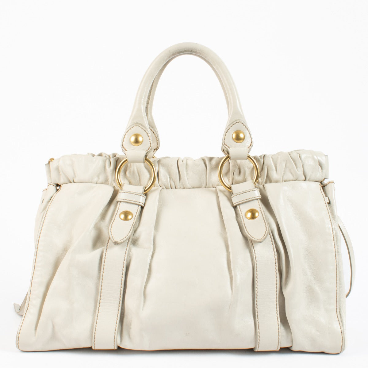 Sac cabas en cuir froncé blanc Vitello Lux Miu Miu