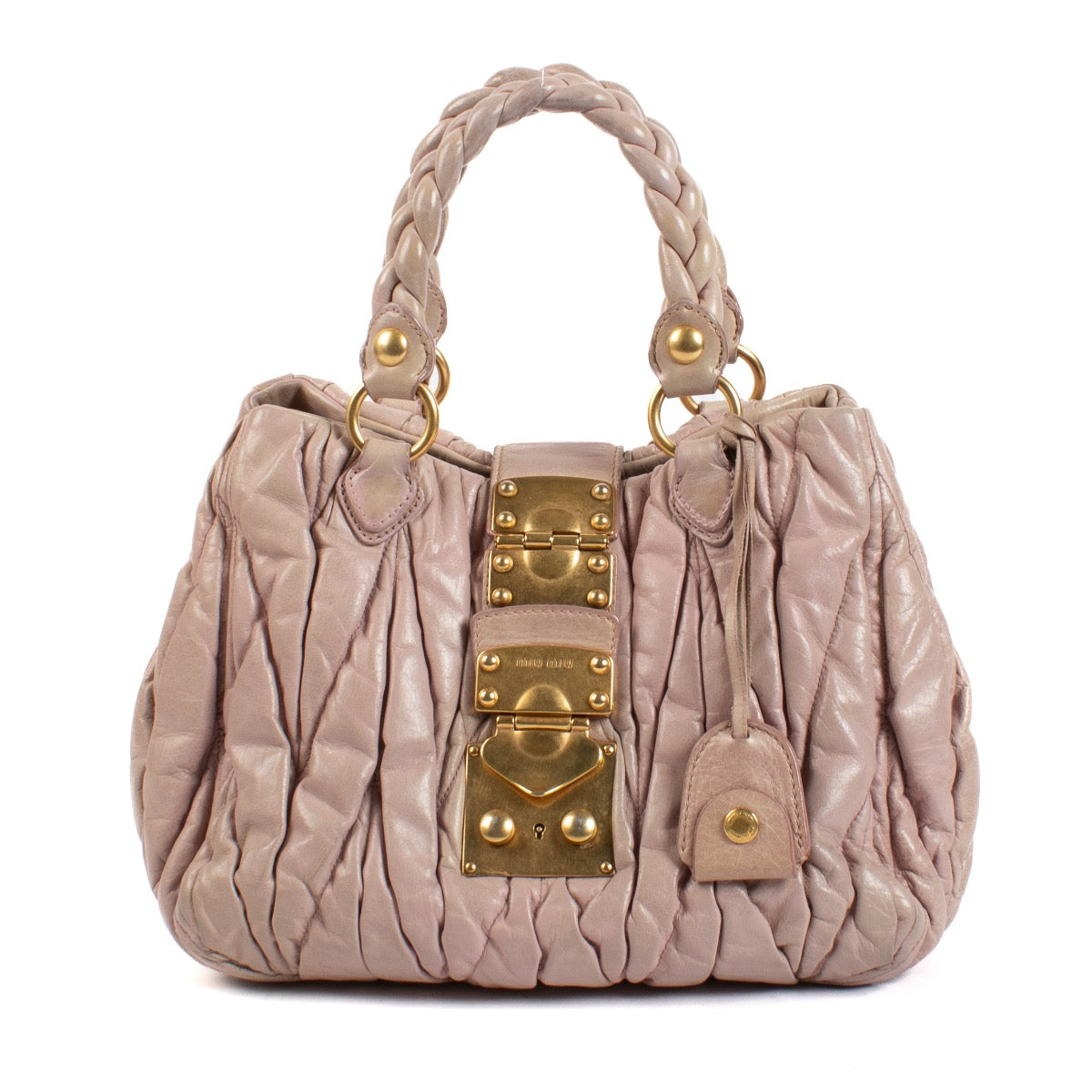Shop safe online at Labellov in Antwerp, Brussels and Knokke this 100% authentic second hand designer Miu Miu Dusty Pink Matelasse Top Handle Bag