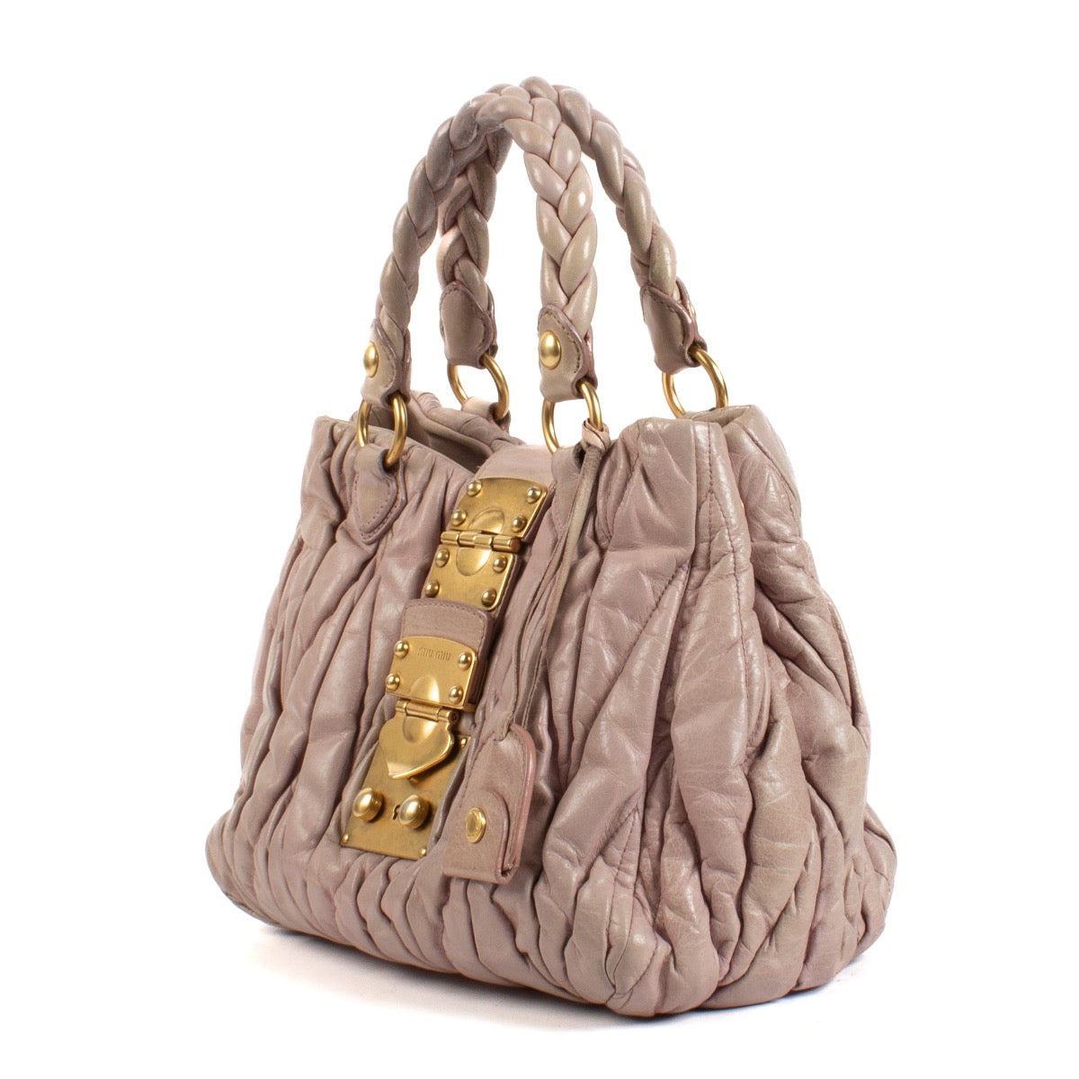 Shop safe online at Labellov in Antwerp, Brussels and Knokke this 100% authentic second hand designer Miu Miu Dusty Pink Matelasse Top Handle Bag