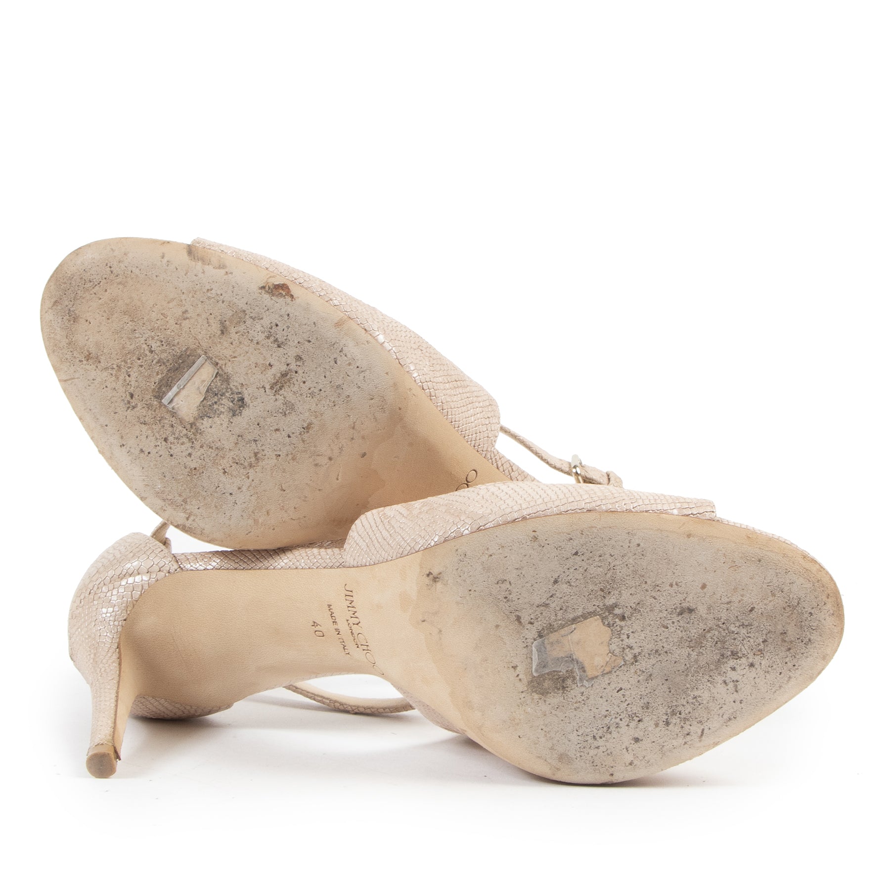 are you looking for an authentic pair of Jimmy Choo Emily Nude Lizard-Embossed Leather Heeled Sandals?