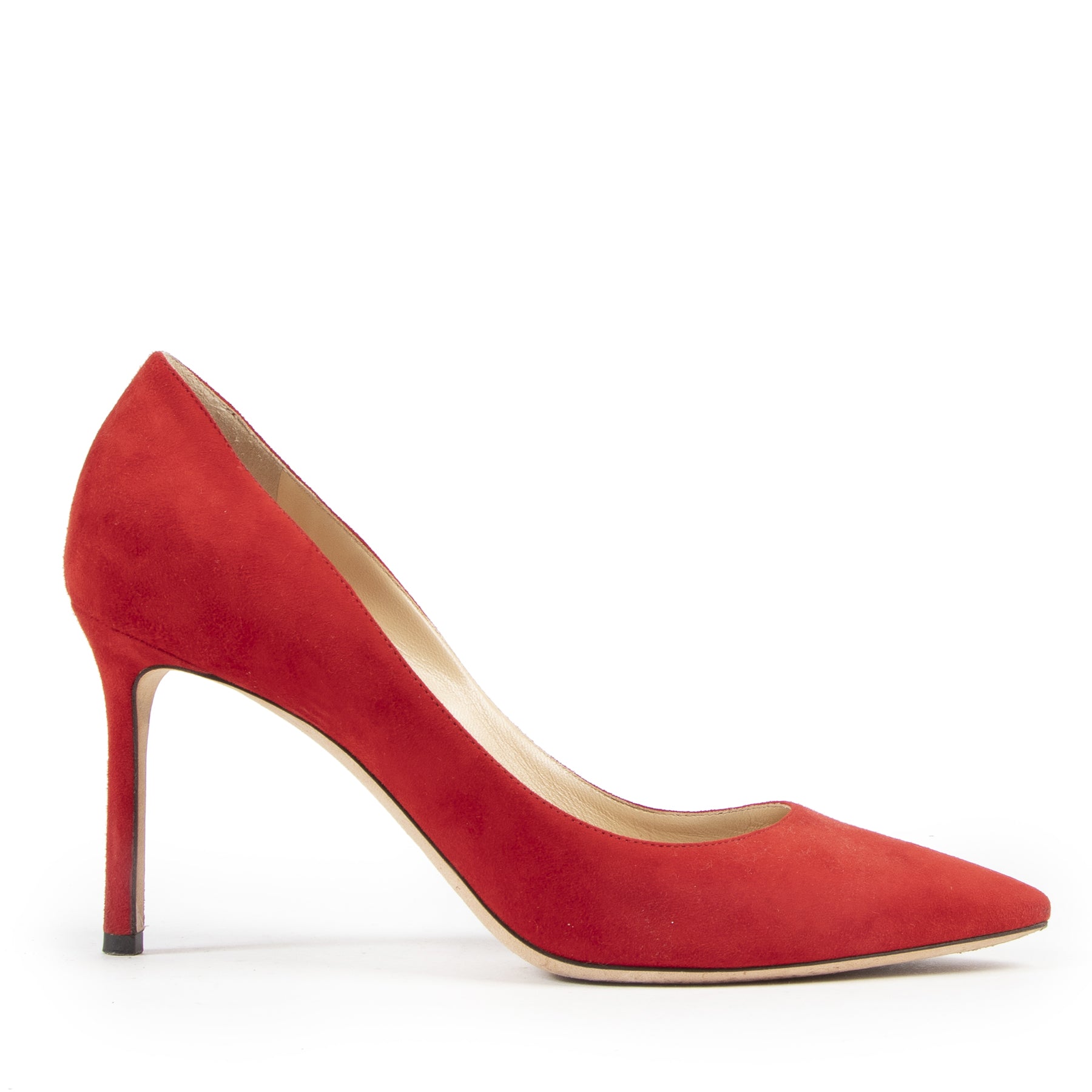 Jimmy Choo Red Suede Romy Pumps available for the best price at Labellov