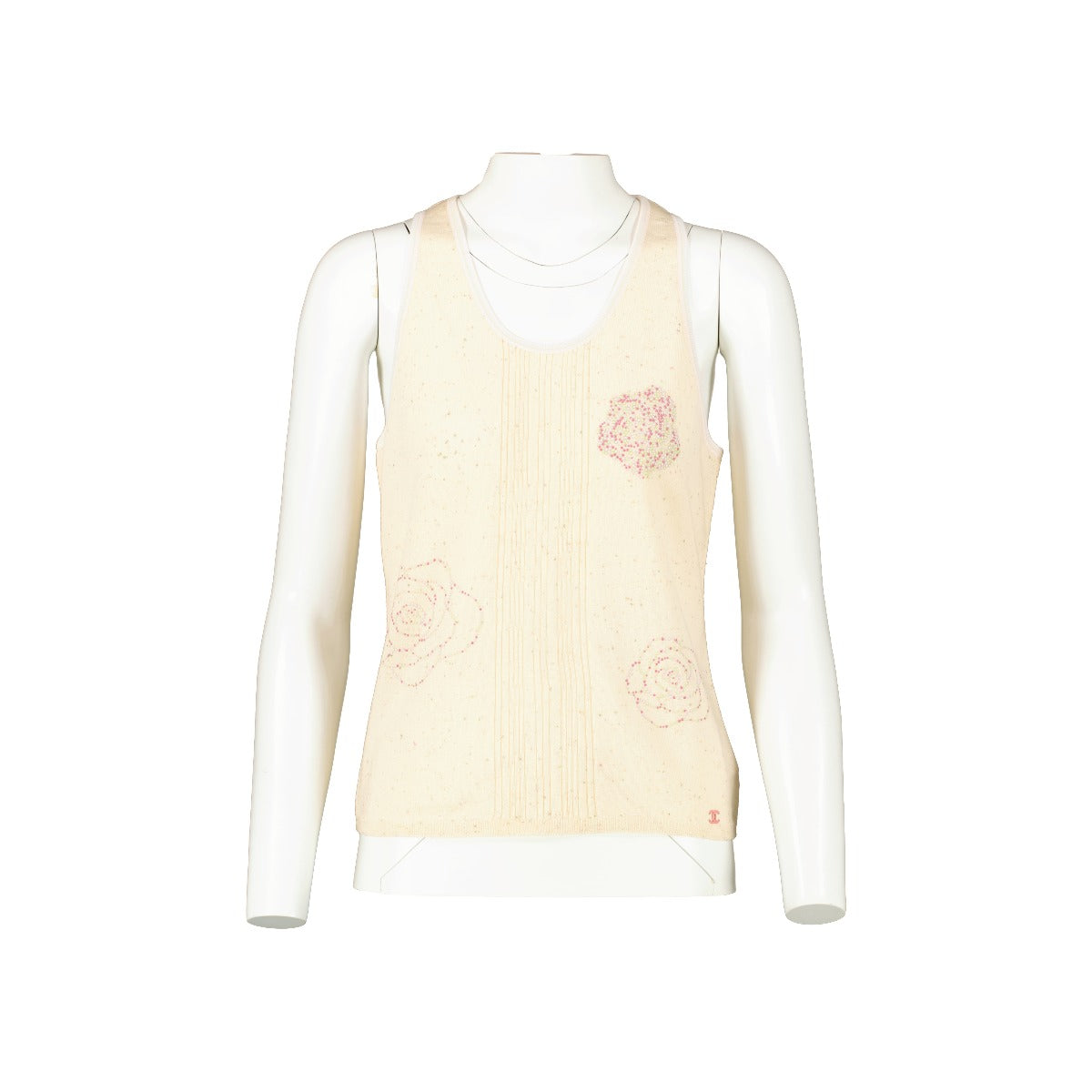 Chanel Spring 2004 Beige Knit Camellia Tank Top