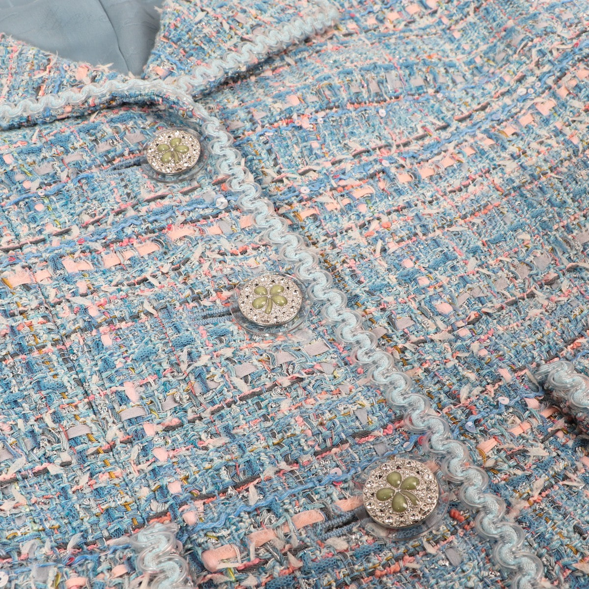 Buy an authentic second hand Chanel Cruise 2013 Pastel Blue Lesage Tweed Jacket - Size 50FR in very good condition at Labellov