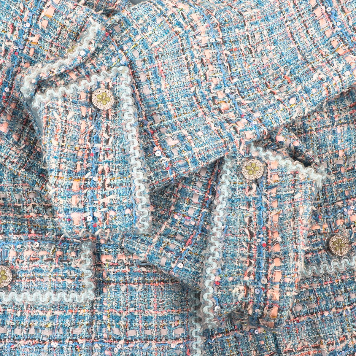 Buy an authentic second hand Chanel Cruise 2013 Pastel Blue Lesage Tweed Jacket - Size 50FR in very good condition at Labellov