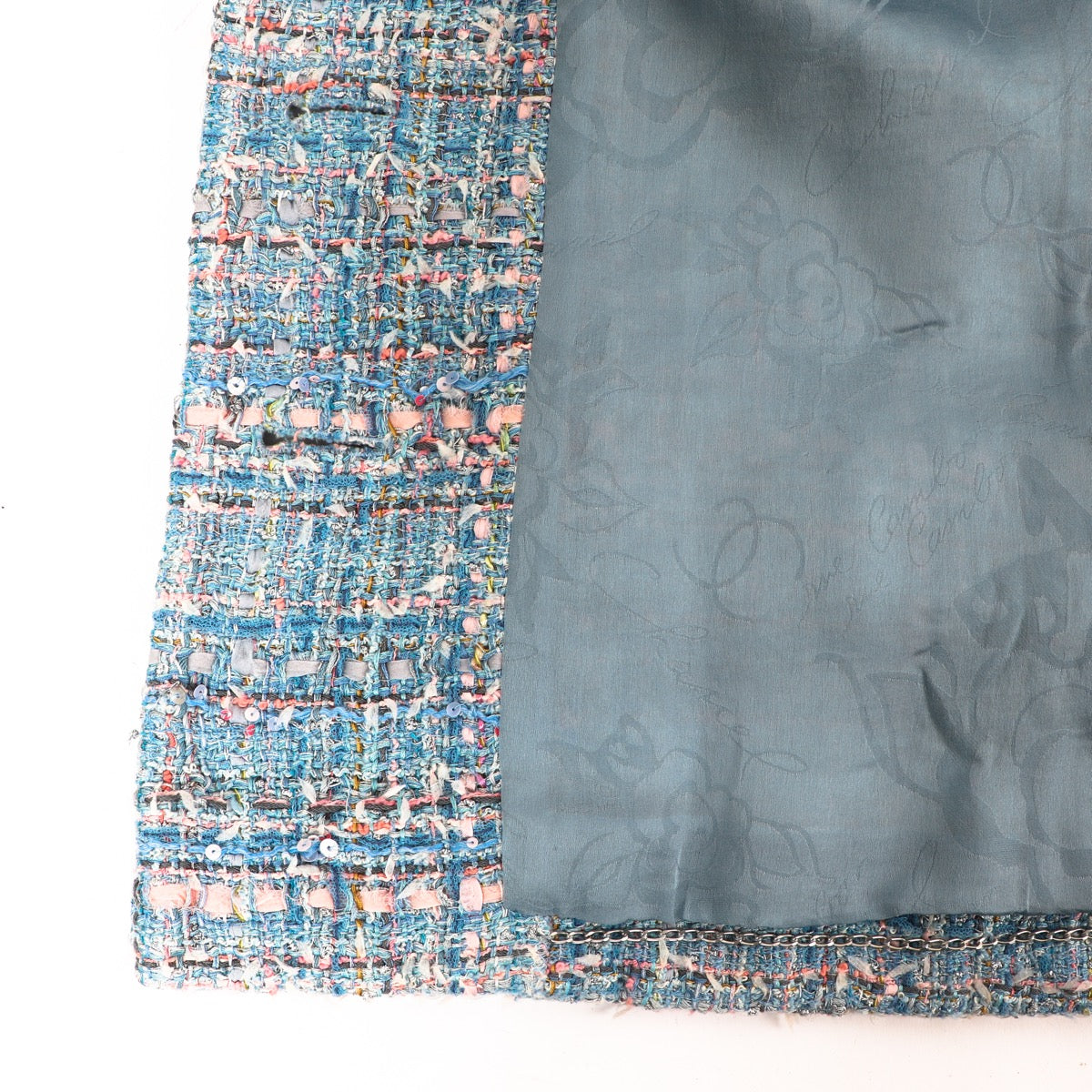 Buy an authentic second hand Chanel Cruise 2013 Pastel Blue Lesage Tweed Jacket - Size 50FR in very good condition at Labellov