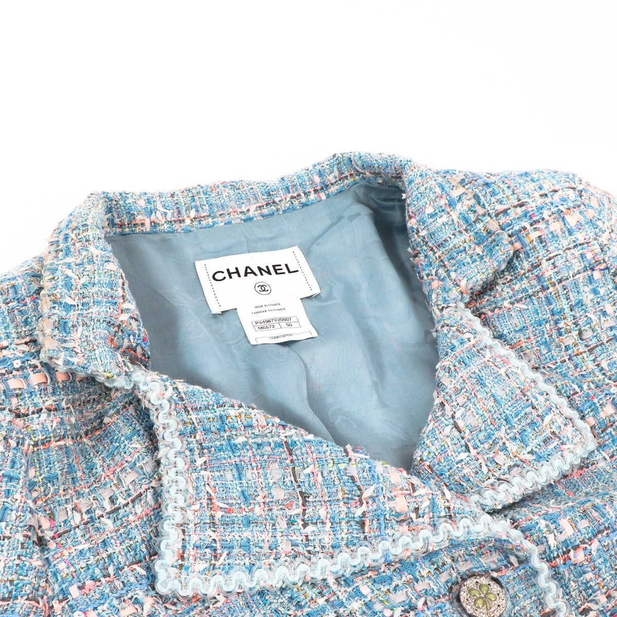 Buy an authentic second hand Chanel Cruise 2013 Pastel Blue Lesage Tweed Jacket - Size 50FR in very good condition at Labellov
