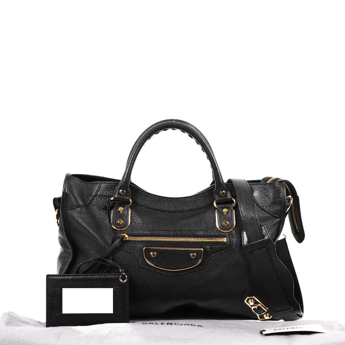 Buy an authentic second-hand Black Goatskin Metallic Edge Classic City Top Handle Bag in very good condition at Labellov in Antwerp.