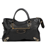 Buy an authentic second-hand Black Goatskin Metallic Edge Classic City Top Handle Bag in very good condition at Labellov in Antwerp.