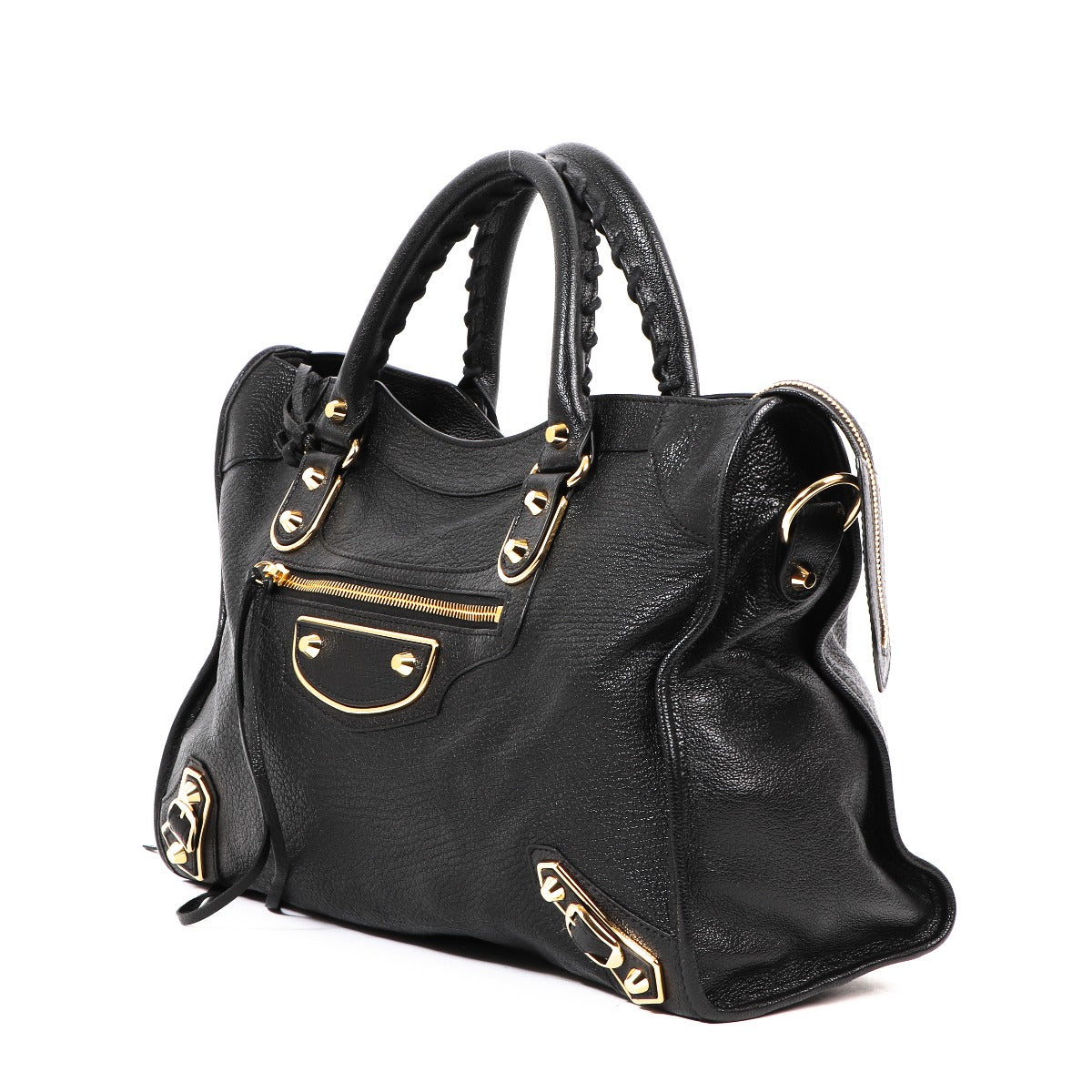 Buy an authentic second-hand Black Goatskin Metallic Edge Classic City Top Handle Bag in very good condition at Labellov in Antwerp.