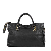 Buy an authentic second-hand Black Goatskin Metallic Edge Classic City Top Handle Bag in very good condition at Labellov in Antwerp.