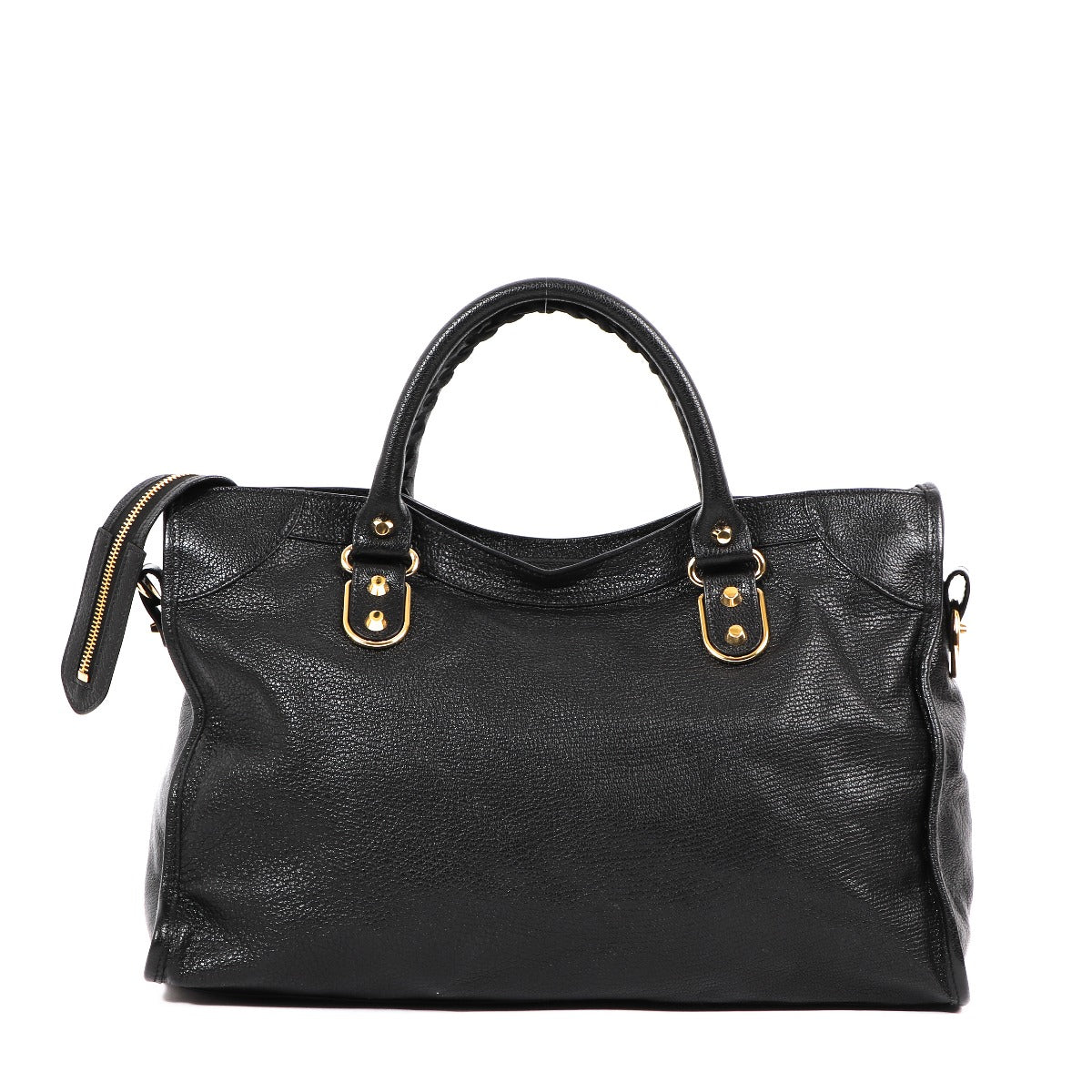 Buy an authentic second-hand Black Goatskin Metallic Edge Classic City Top Handle Bag in very good condition at Labellov in Antwerp.