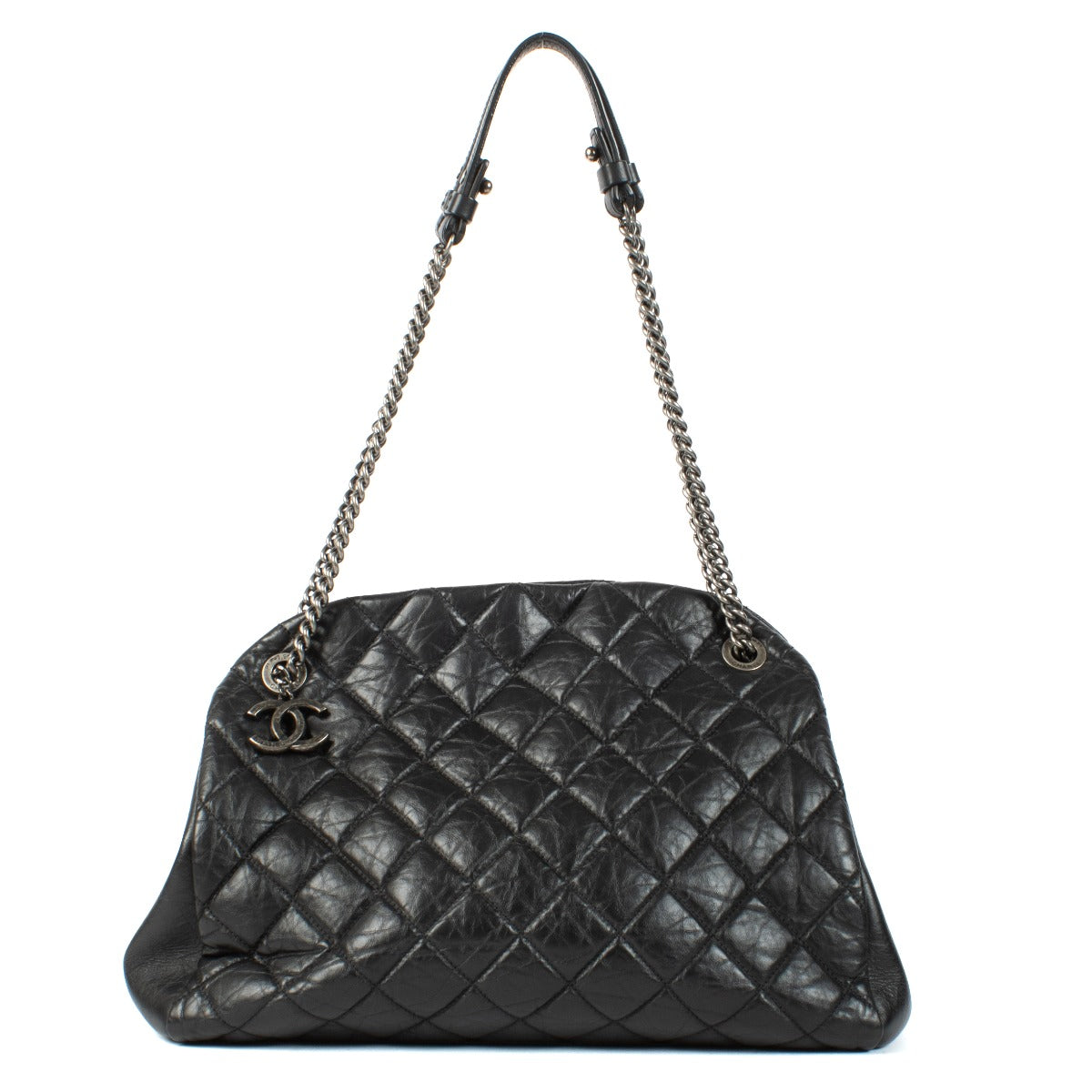Chanel Black Aged Calfskin Large Mademoiselle Bowling Bag