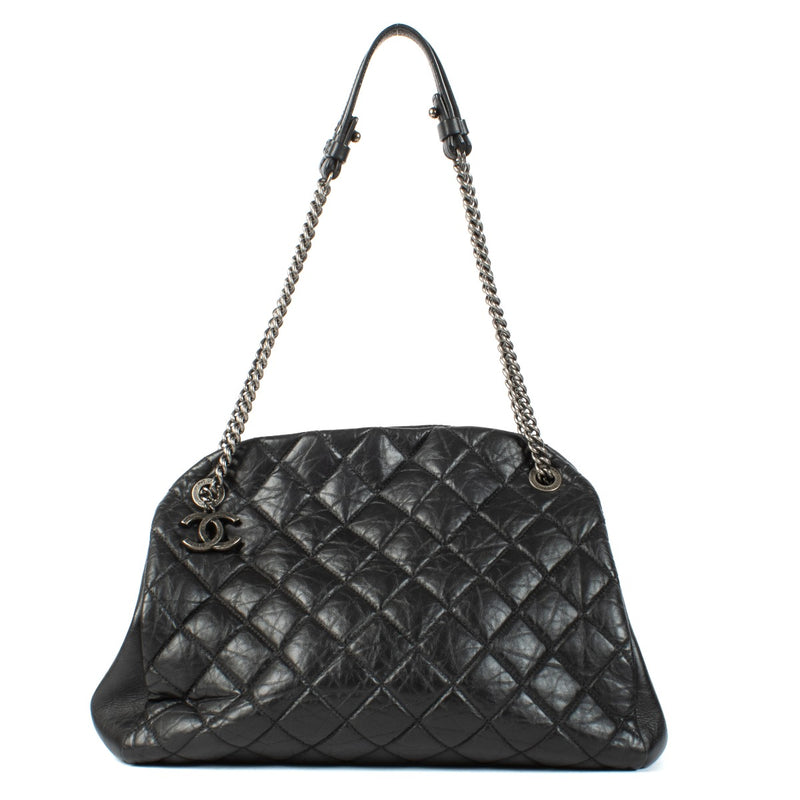 Chanel Black Aged Calfskin Large Mademoiselle Bowling Bag