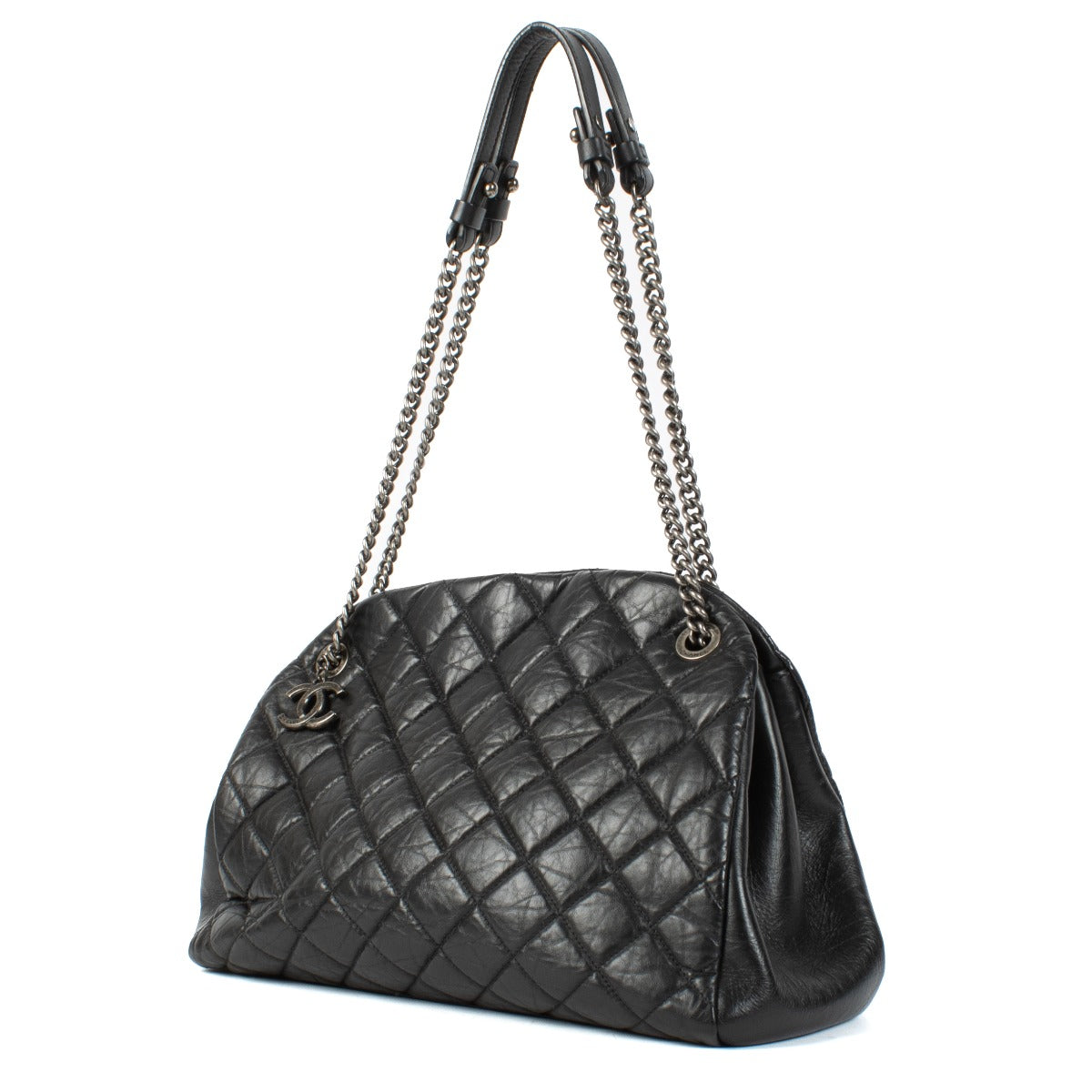 Chanel Black Aged Calfskin Large Mademoiselle Bowling Bag