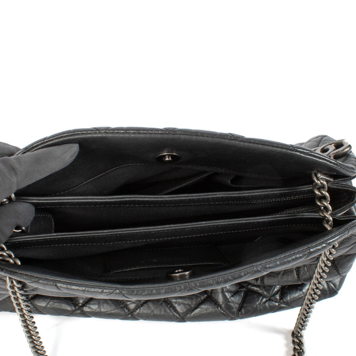 Chanel Black Aged Calfskin Large Mademoiselle Bowling Bag