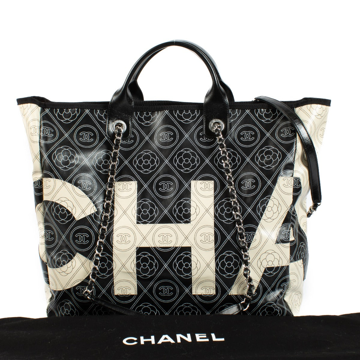 Authentic second hand Chanel 18S Coated Canvas Camellia Deauvillle Shopping Tote Bag on Labellov.com