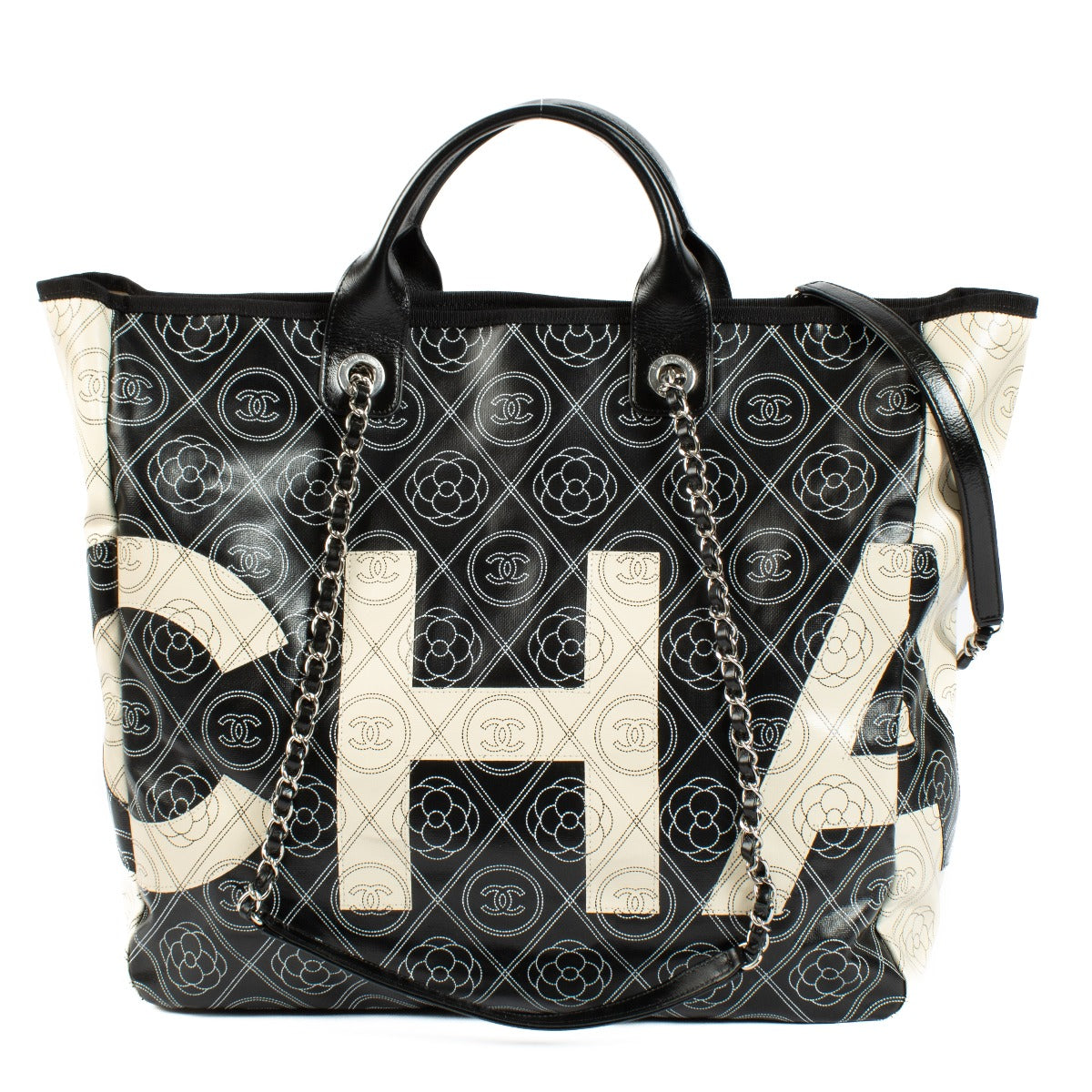 Authentic second hand Chanel 18S Coated Canvas Camellia Deauvillle Shopping Tote Bag on Labellov.com
