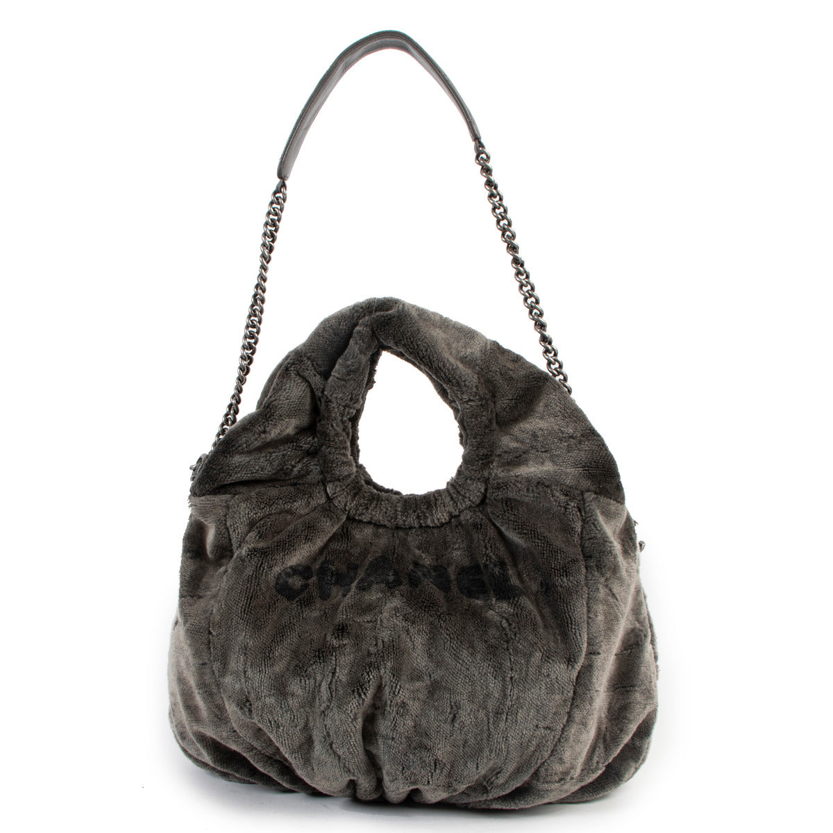 Sac bandoulière Chanel Hobo convertible gris en fausse fourrure CC moyen