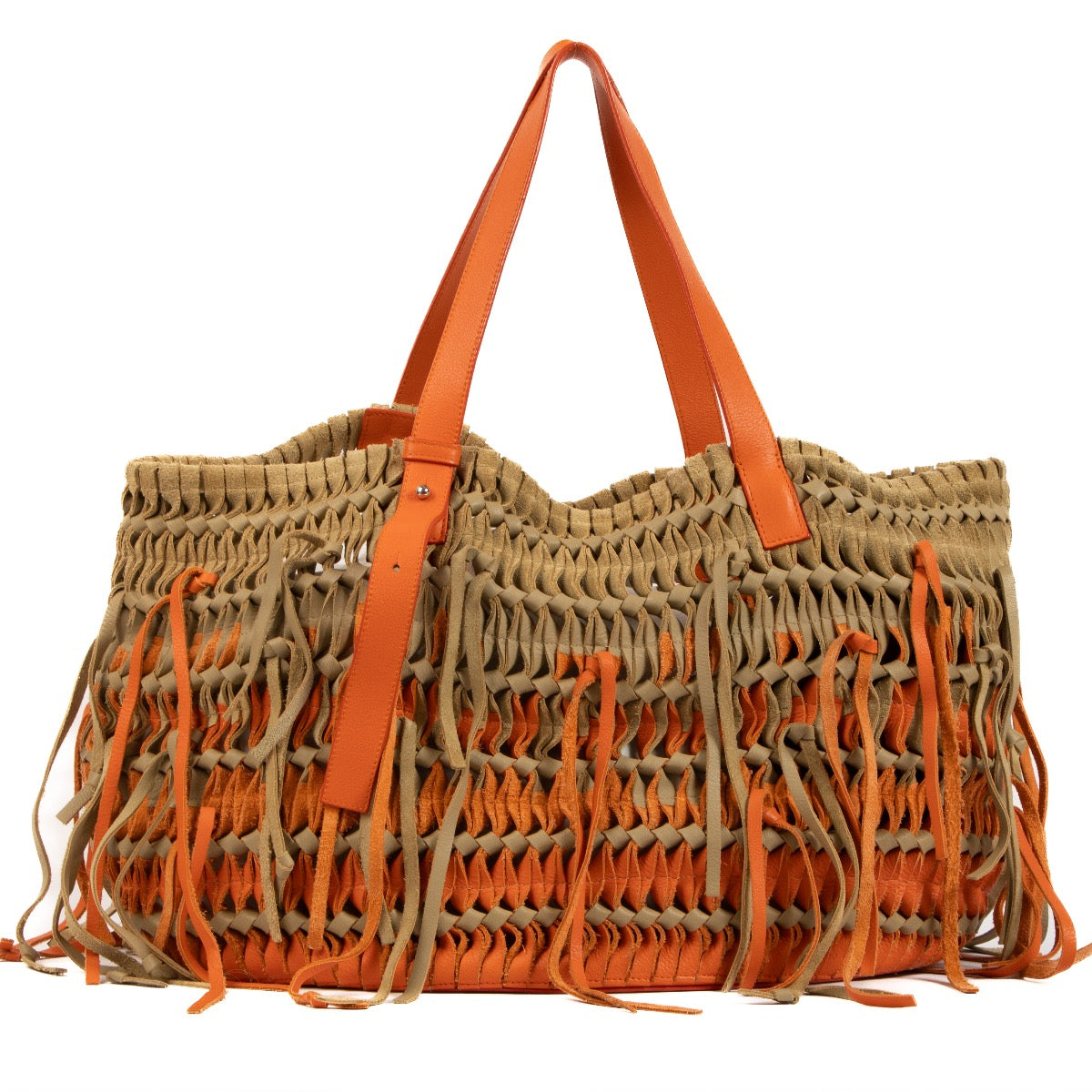 Shop 100% authentic second-hand Loewe Orange Woven Leather and Suede Tote Bag on Labellov.com