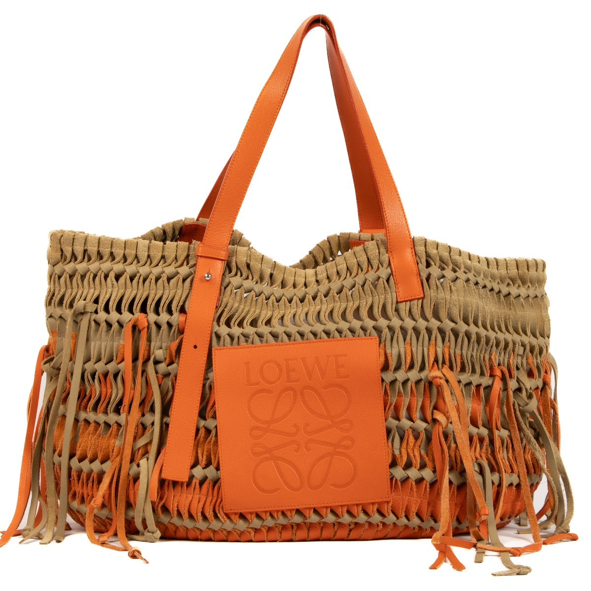 Shop 100% authentic second-hand Loewe Orange Woven Leather and Suede Tote Bag on Labellov.com